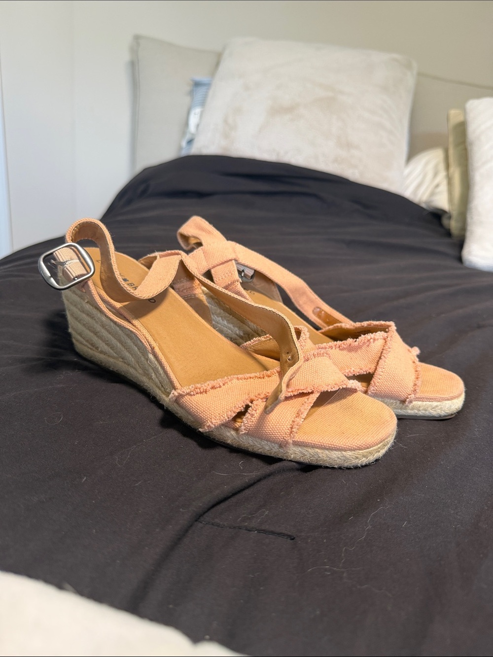 Lucky Brand Peach Canvas Espadrille Wedges